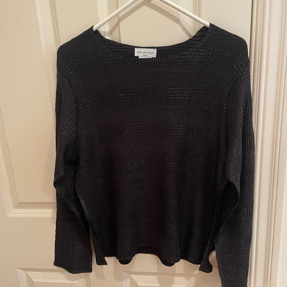 Pile Ou Face Ruching Stretchy Polyester Black Shirt